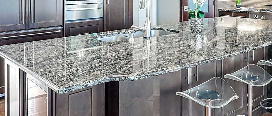 Storm grey granite-look quartz island